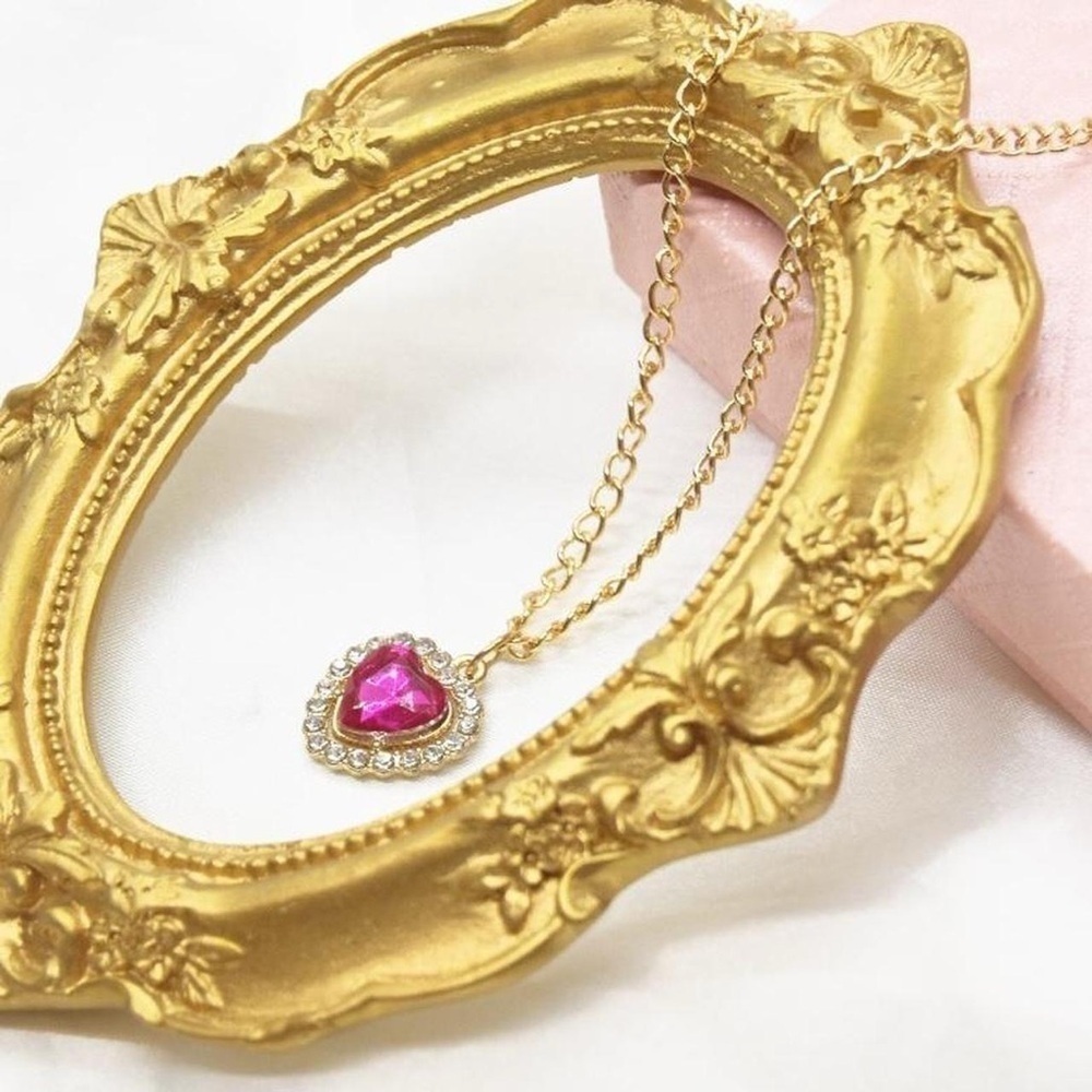 Pink Rhinestone Heart Necklace - Picture 3 of 5